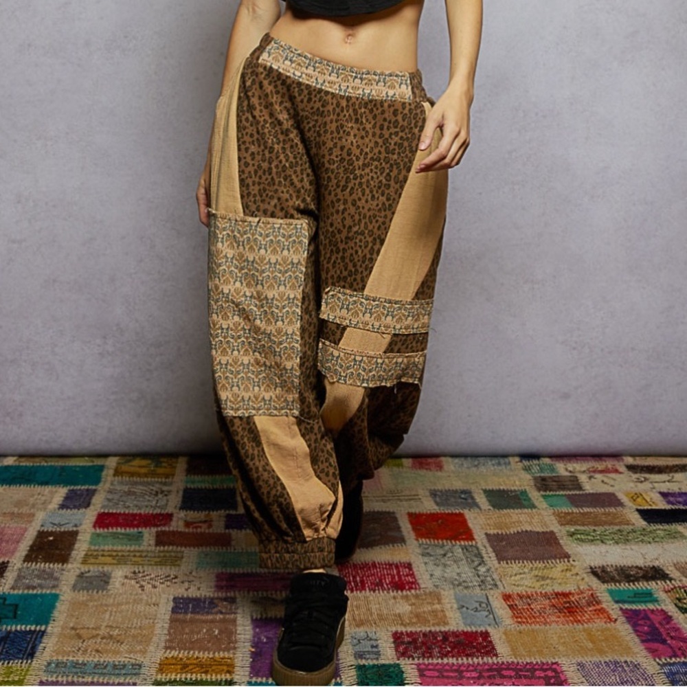POL M Brown Patchwork Track Pants